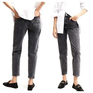 NWT Mango MNG Denim MOM Comfort Jeans High Waist Ankle Washed Black Grey Size 10